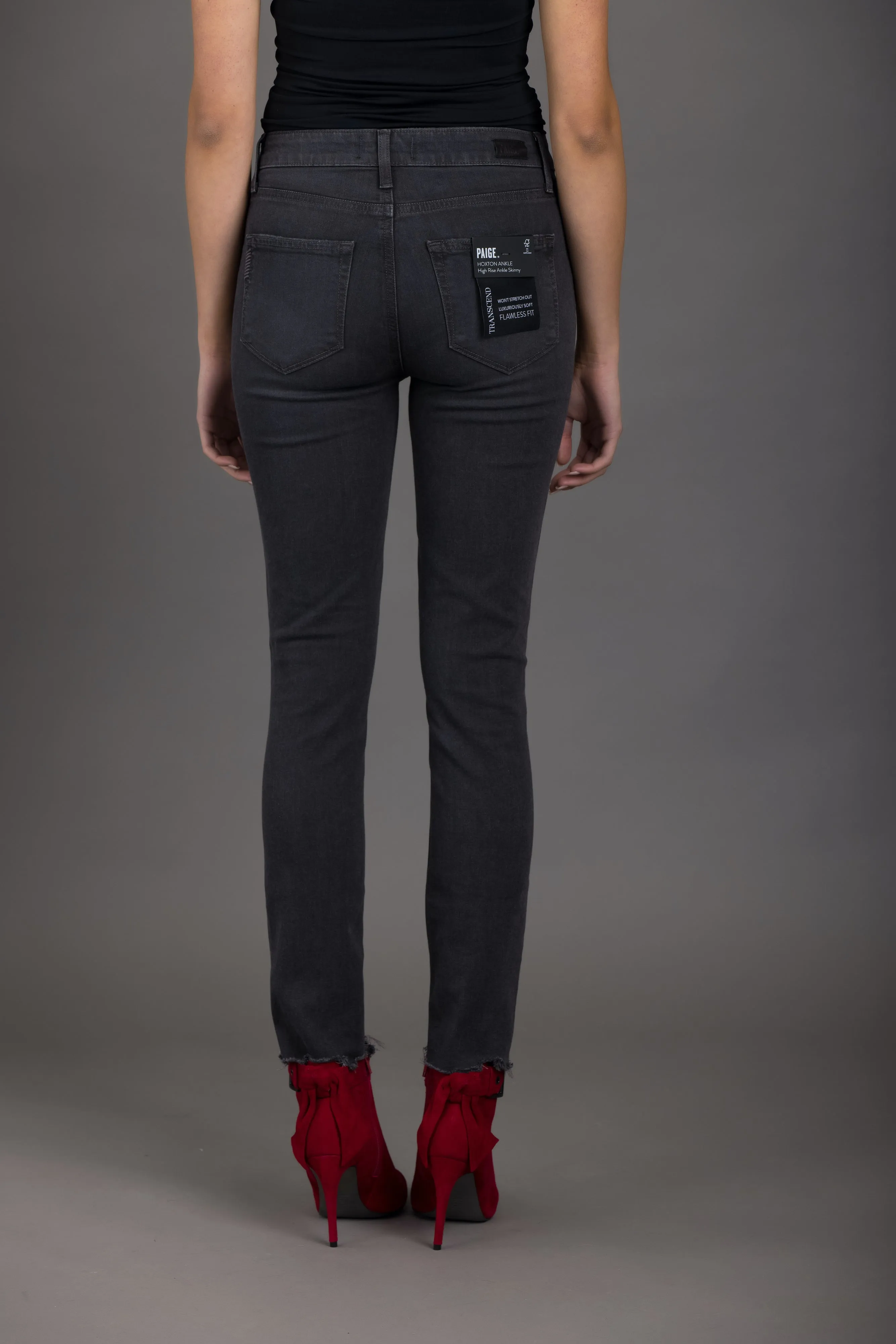 PAIGE Hoxton High Rise Ankle Skinny - Smokey Distressed with Demolished Hem