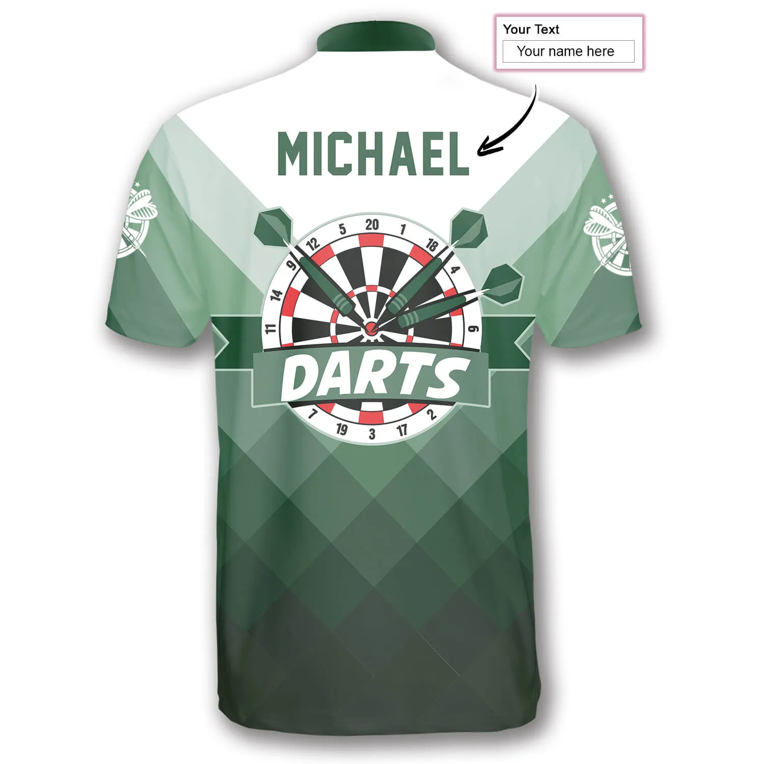 Personalized Name Gradient Green Custom Darts Jerseys for Men, 3D All Over Print Shirt for Dart Player