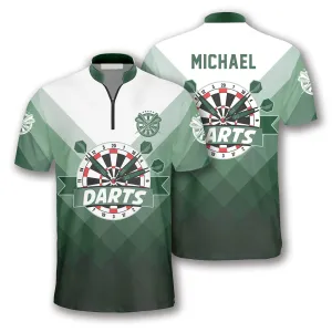 Personalized Name Gradient Green Custom Darts Jerseys for Men, 3D All Over Print Shirt for Dart Player