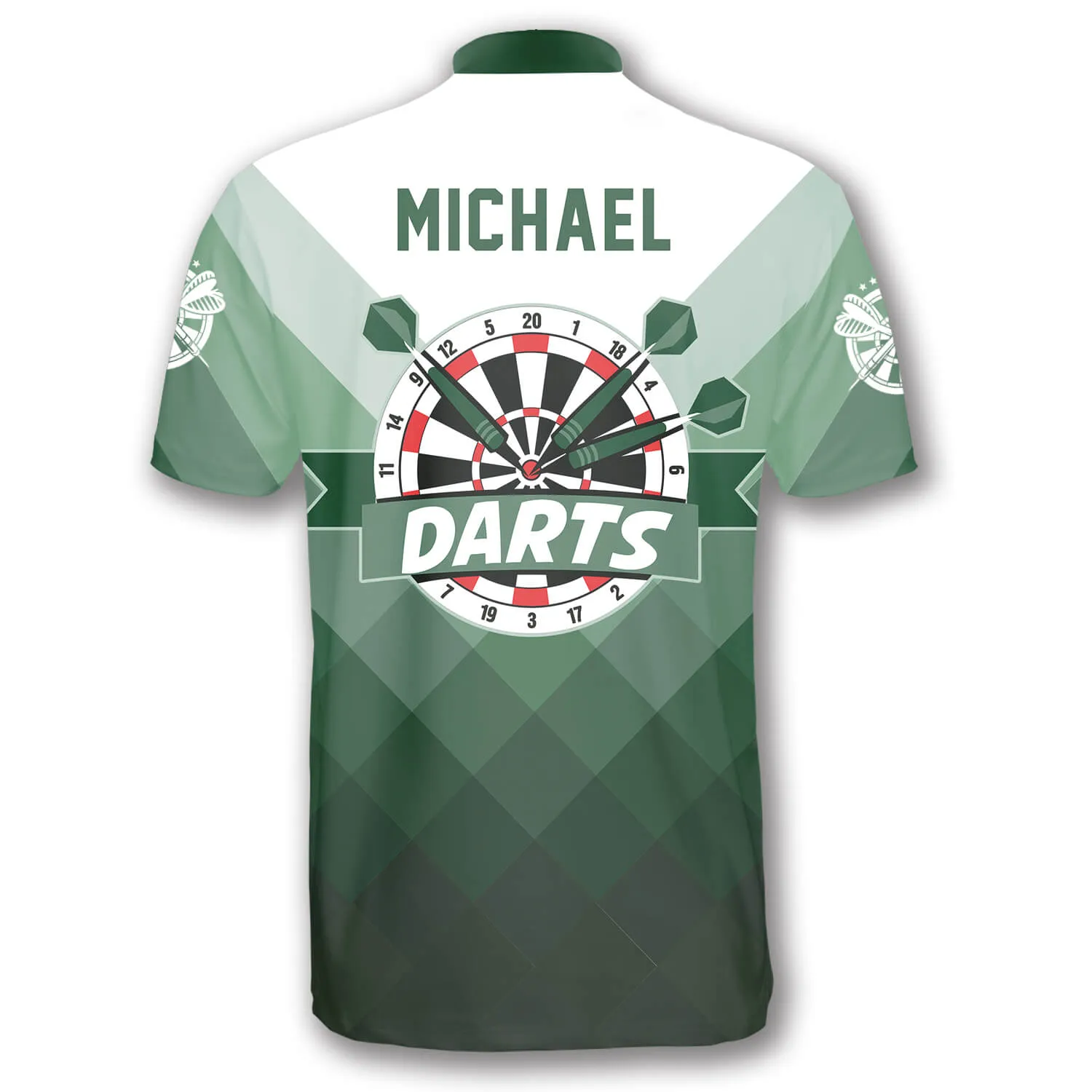 Personalized Name Gradient Green Custom Darts Jerseys for Men, 3D All Over Print Shirt for Dart Player