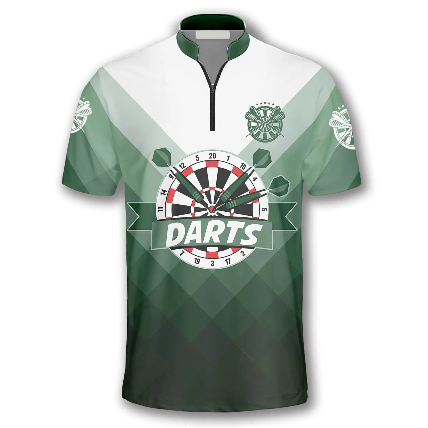 Personalized Name Gradient Green Custom Darts Jerseys for Men, 3D All Over Print Shirt for Dart Player