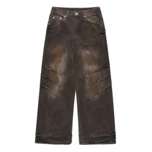 Pleated Men Jeans High Street Worn Out Gradient Color Male Denim Wide Leg Pants Straight Trousers Spring Trendy 9C4208