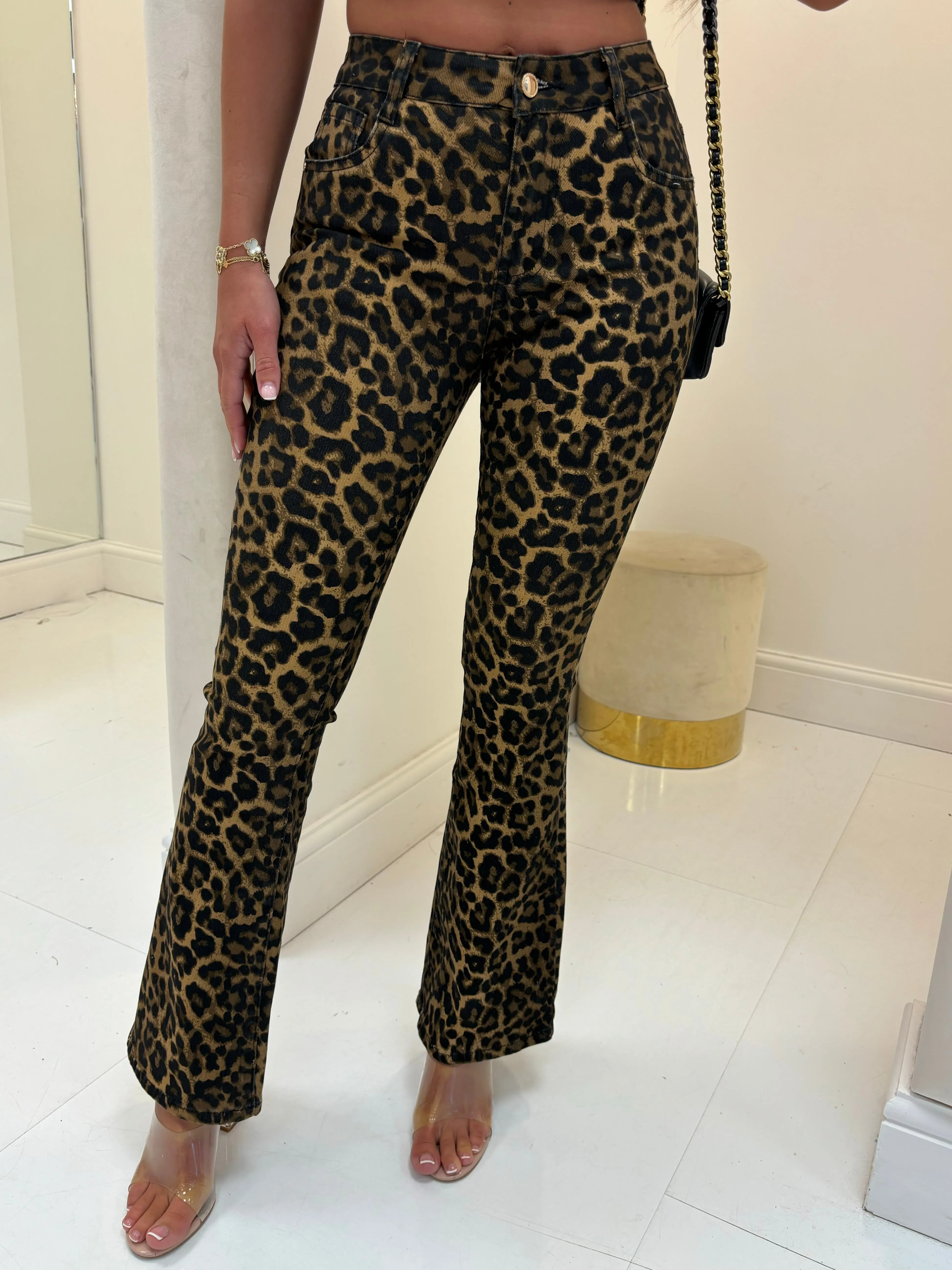 RENA LEOPARD JEAN FLARES