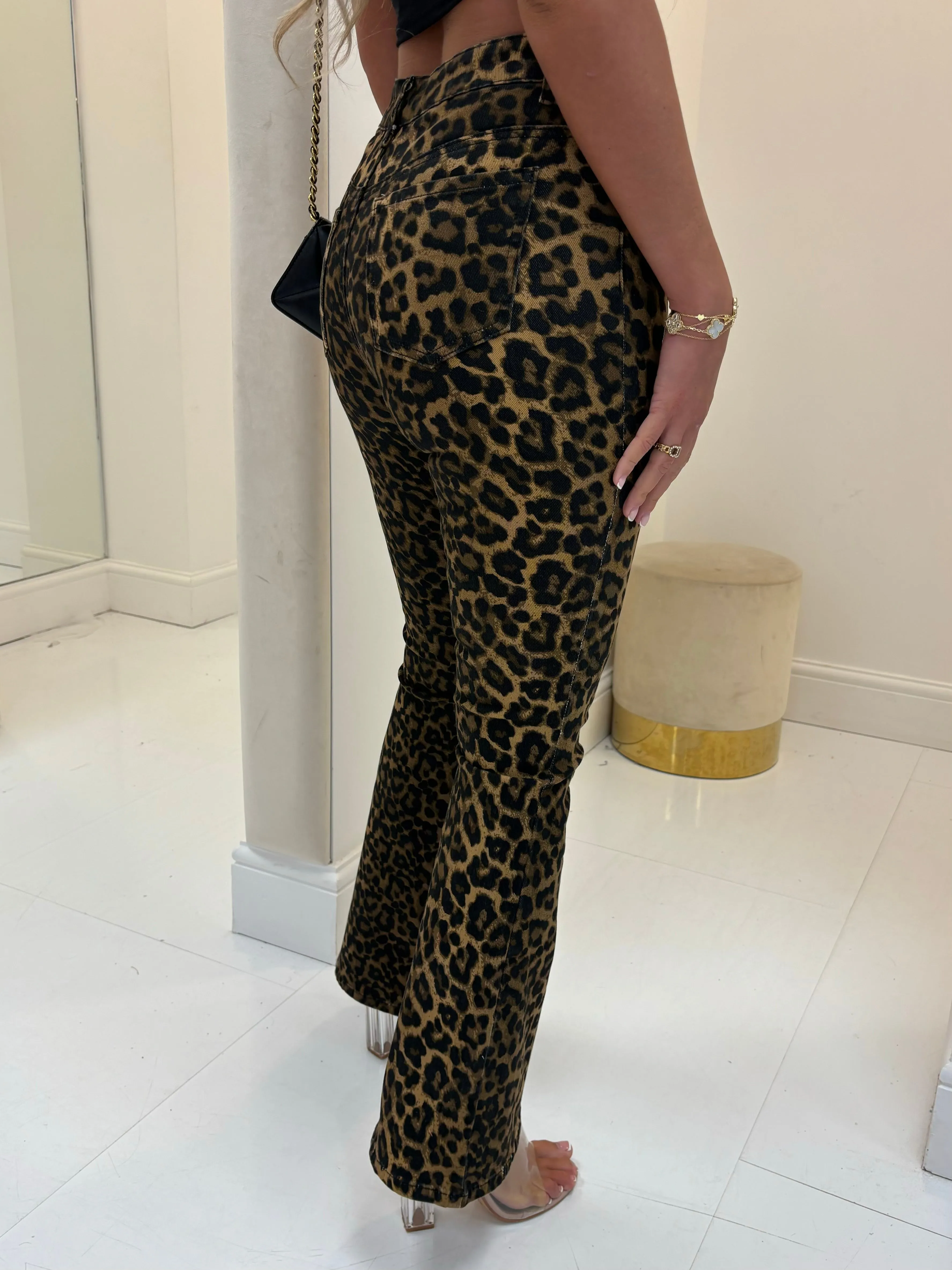 RENA LEOPARD JEAN FLARES