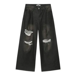 Ripped Men's Jeans High Street Gradient Color Male Denim Straight Vintage Baggy Men Wide Leg Trousers Chic 9C4660