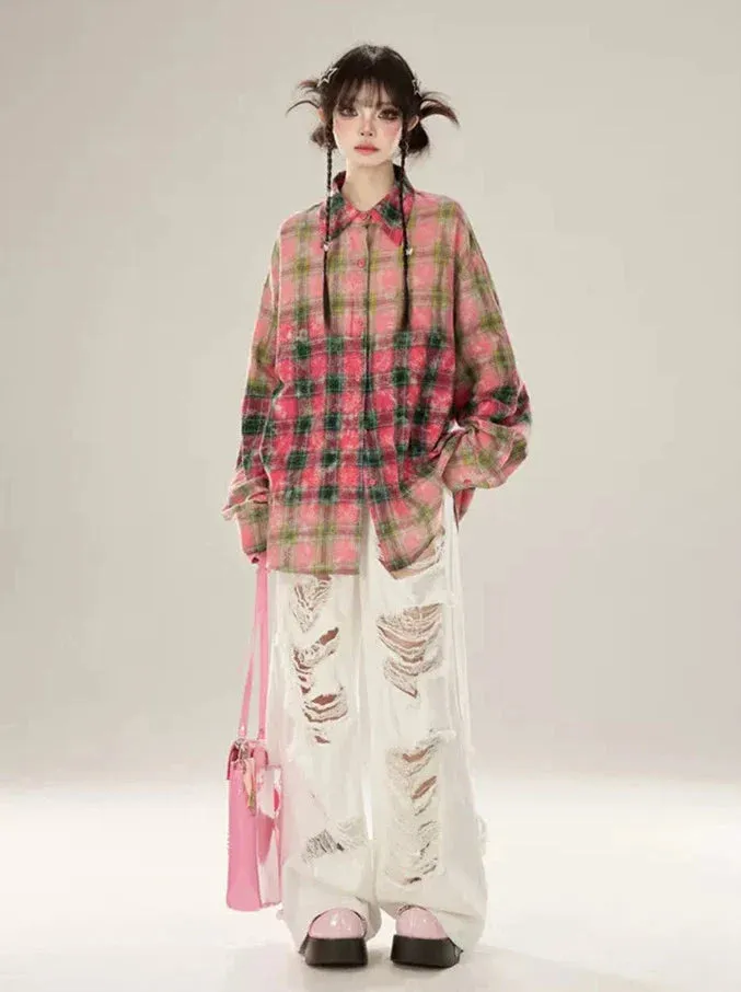 Rose Red Check Gradient Shirt