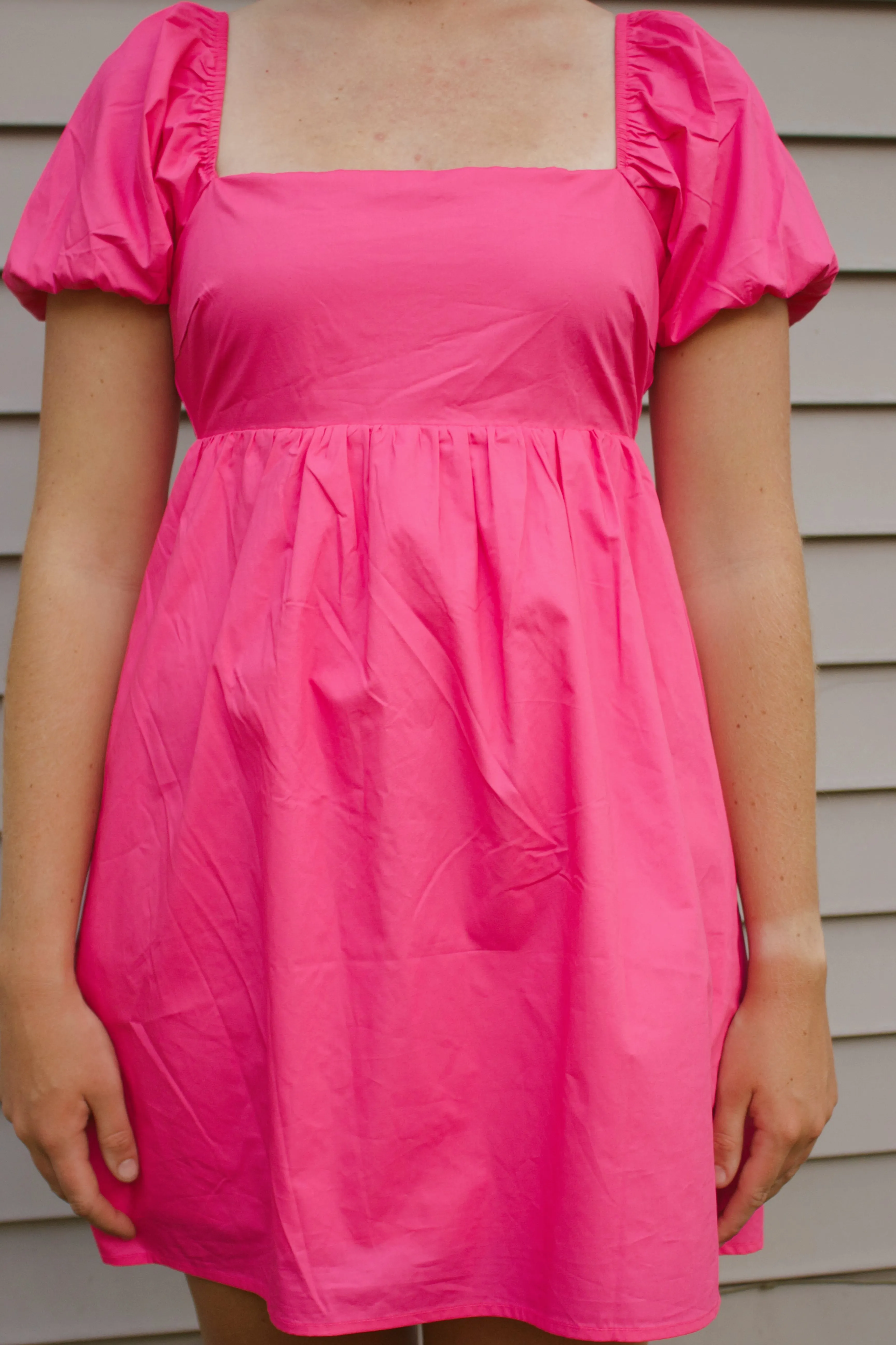 Short Sleeve Back Tie Detail Babydoll Dress – Fuchsia