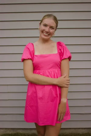 Short Sleeve Back Tie Detail Babydoll Dress – Fuchsia