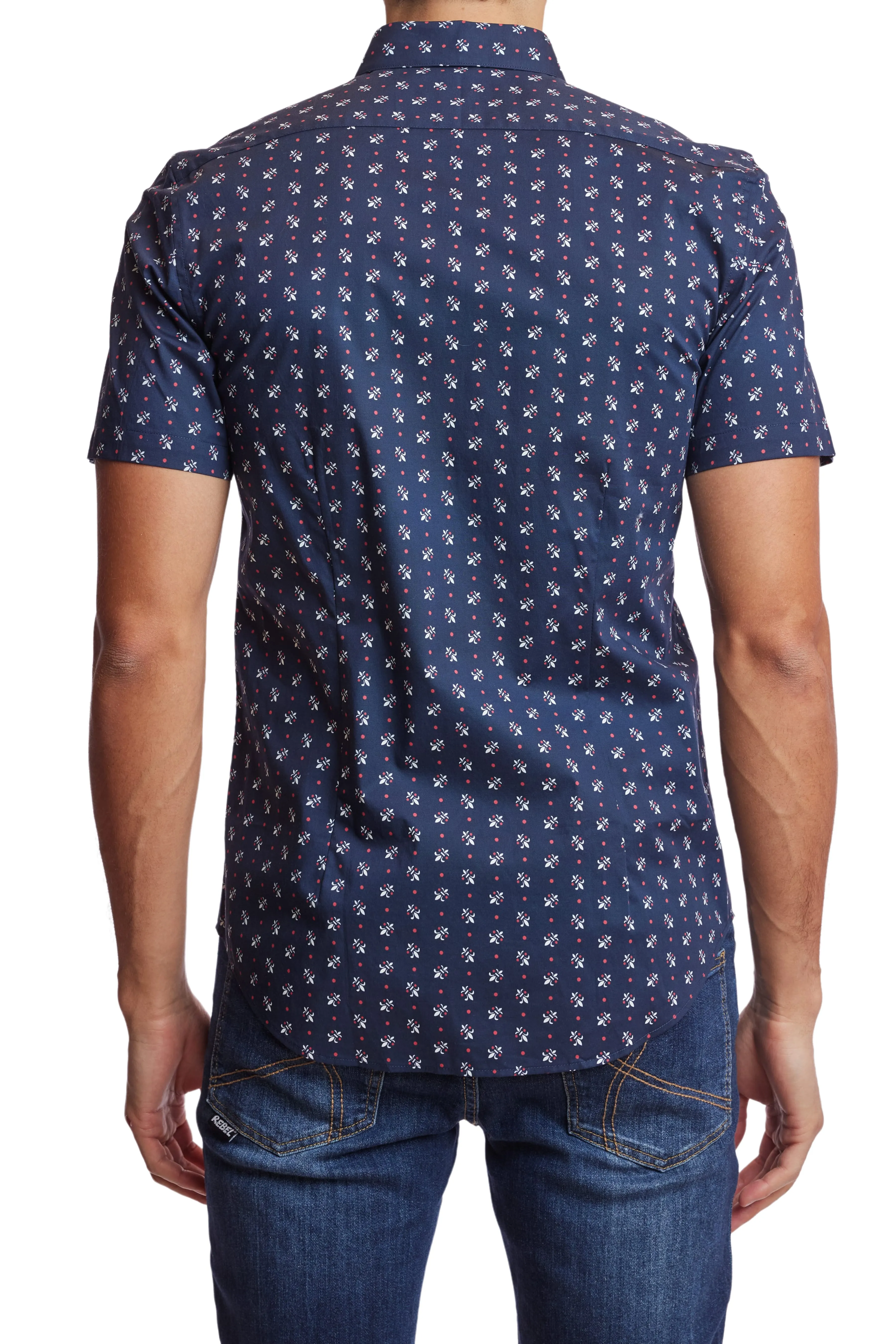Slater s/s Button Down Shirt - Navy Fleur De Lis