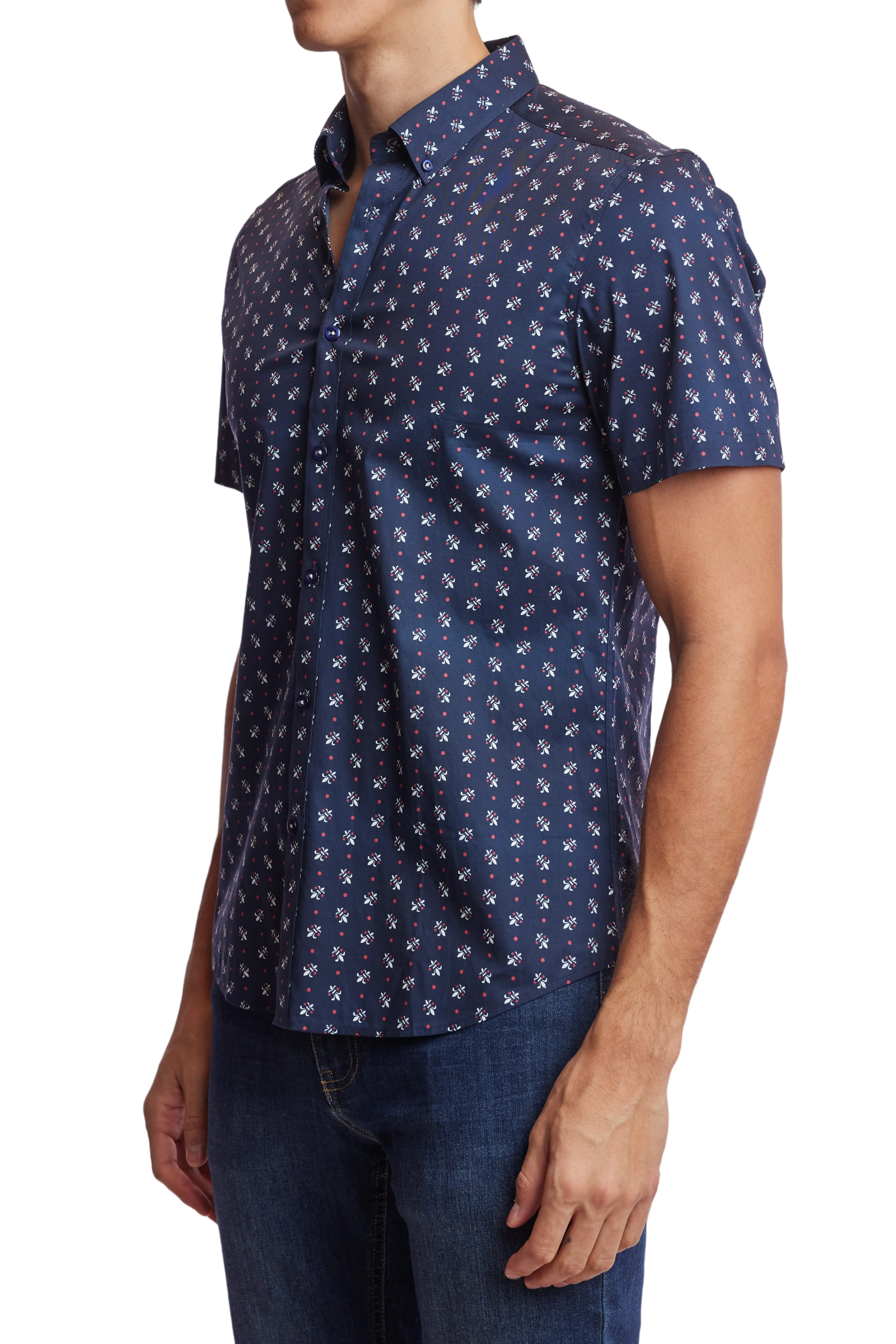 Slater s/s Button Down Shirt - Navy Fleur De Lis