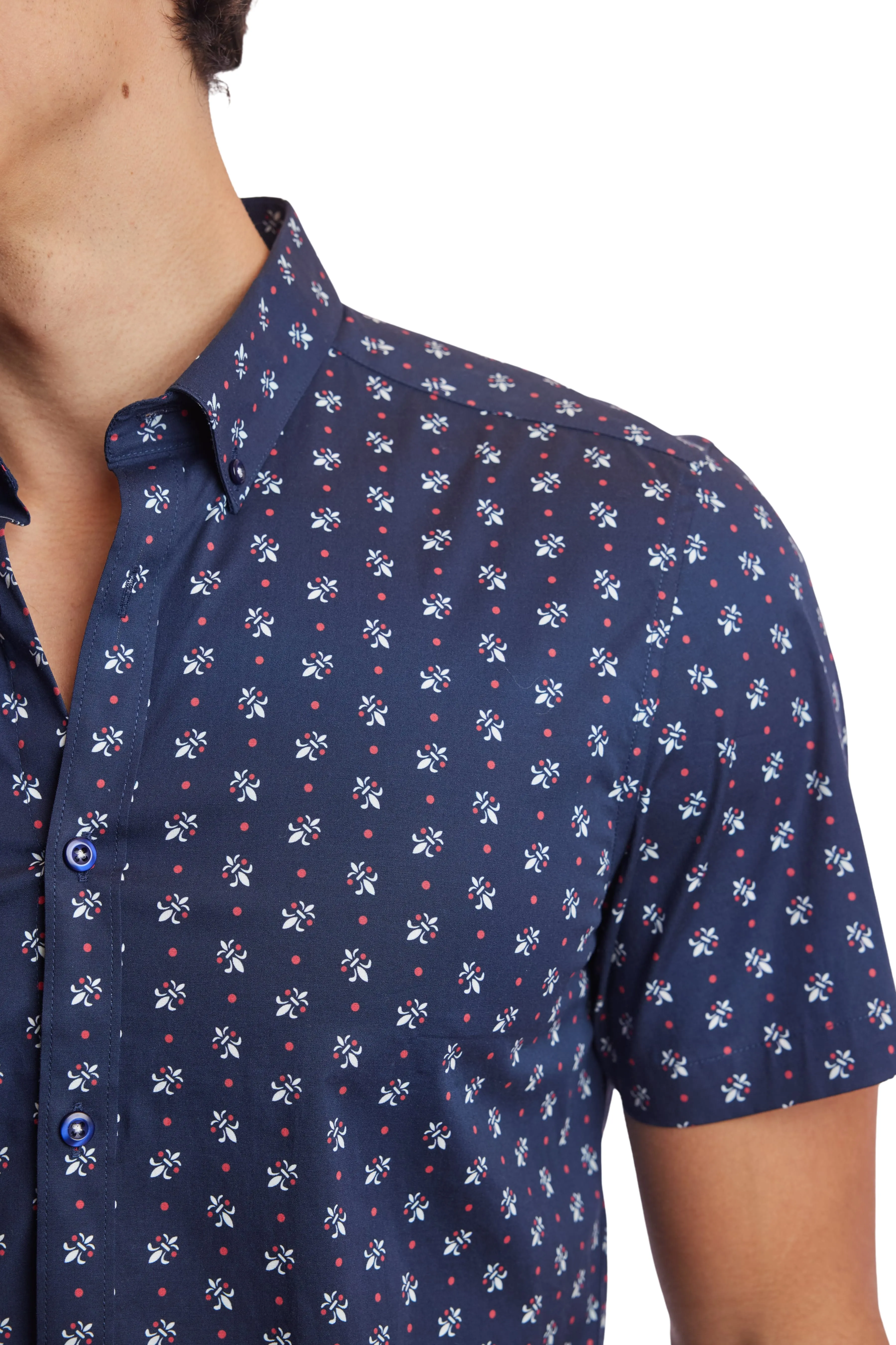 Slater s/s Button Down Shirt - Navy Fleur De Lis