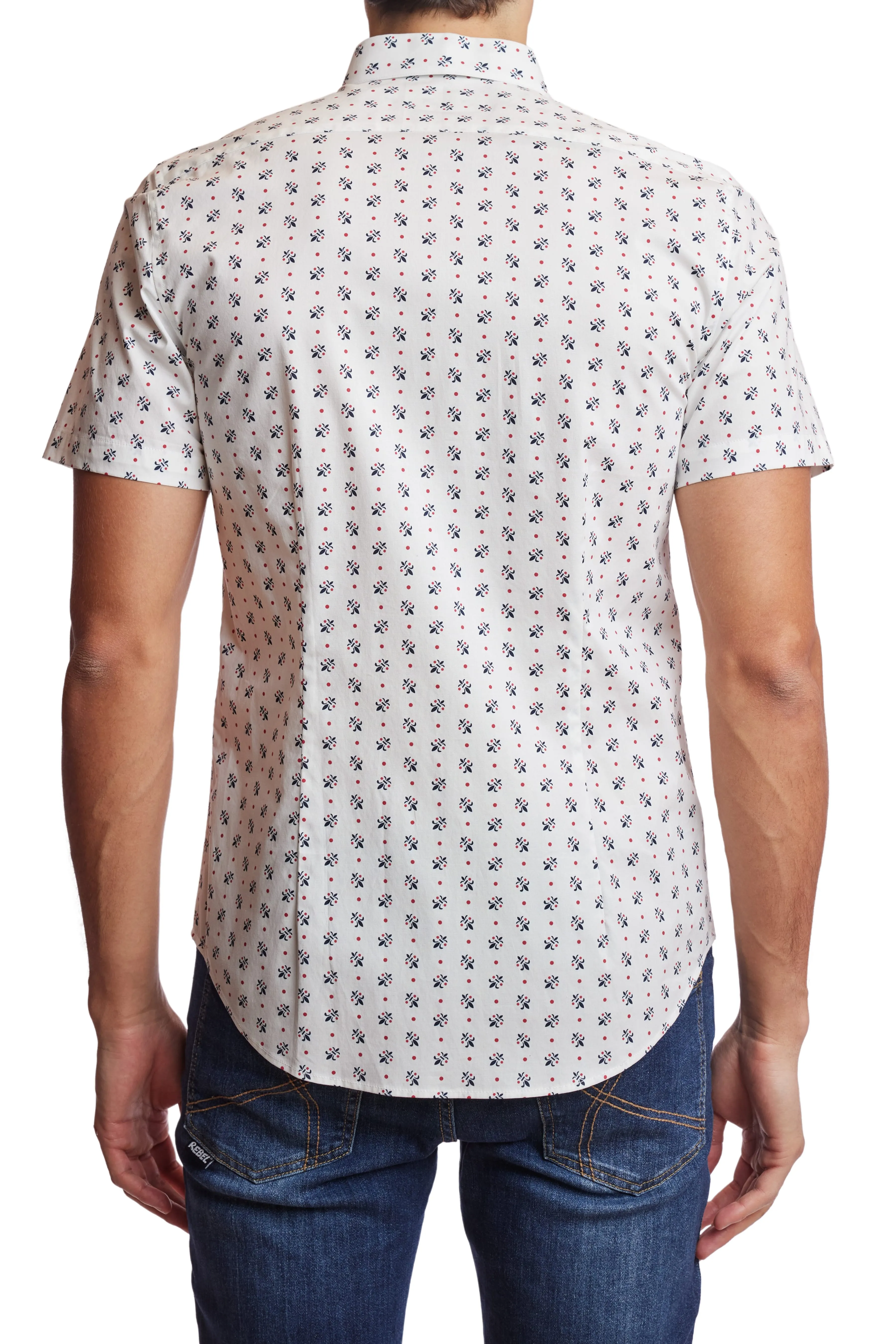 Slater s/s Button Down Shirt - White Fleur De Lis