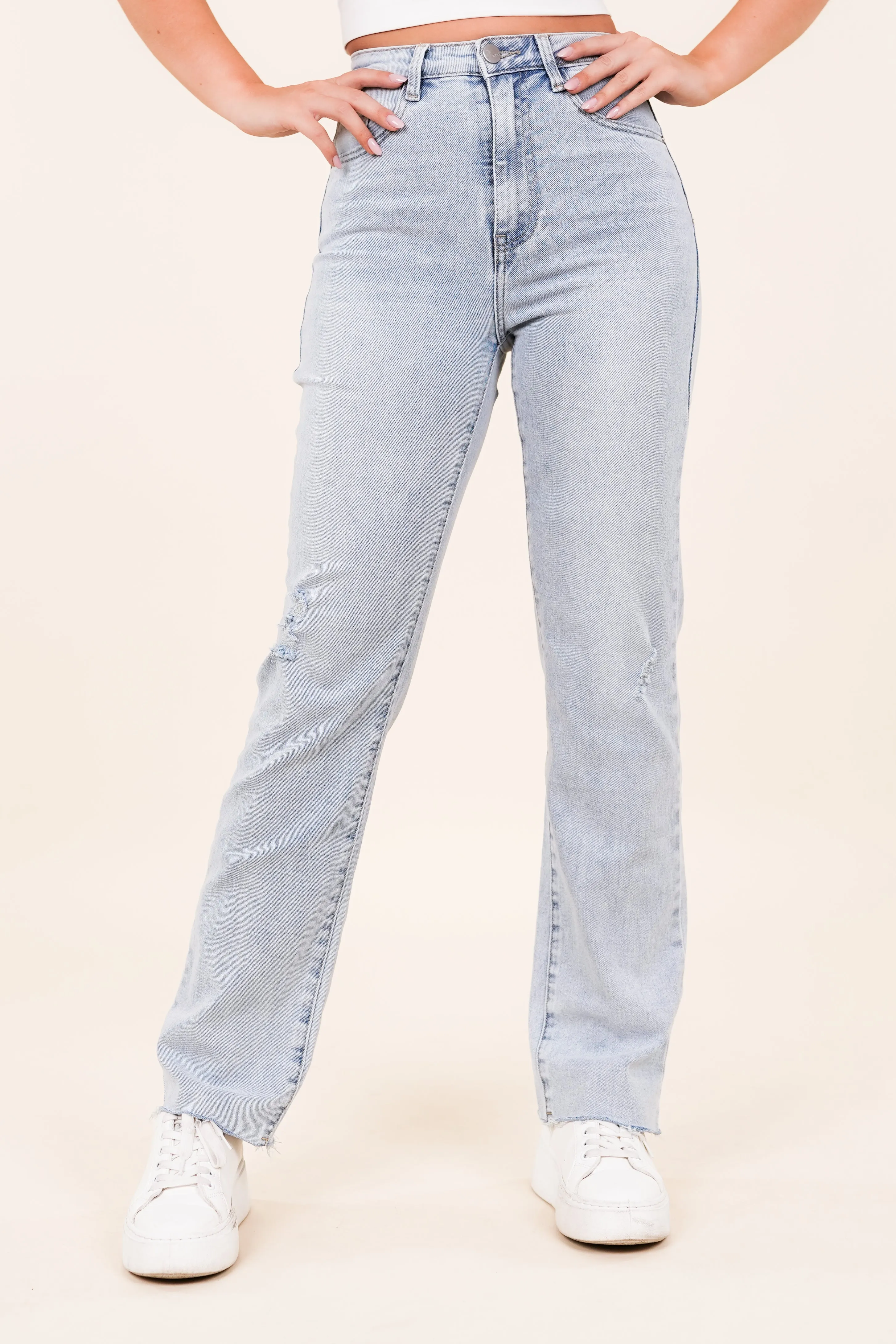 Straight leg jeans met destroyed details blauw - Pam
