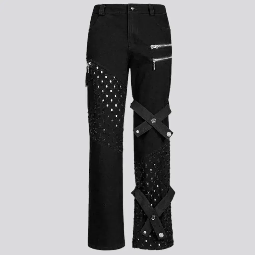 Straight zipper-button jeans
 for men