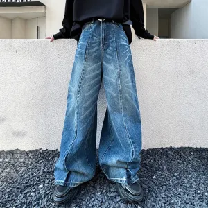 Stripe Male Jeans Japanese Style Gradient Color Patchwork Washed Men's Wide Leg Denim Pants Vintage Spring Tide 9C4885