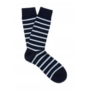 Sunspel Stripe Cotton Sock Navy / Blue Jeans