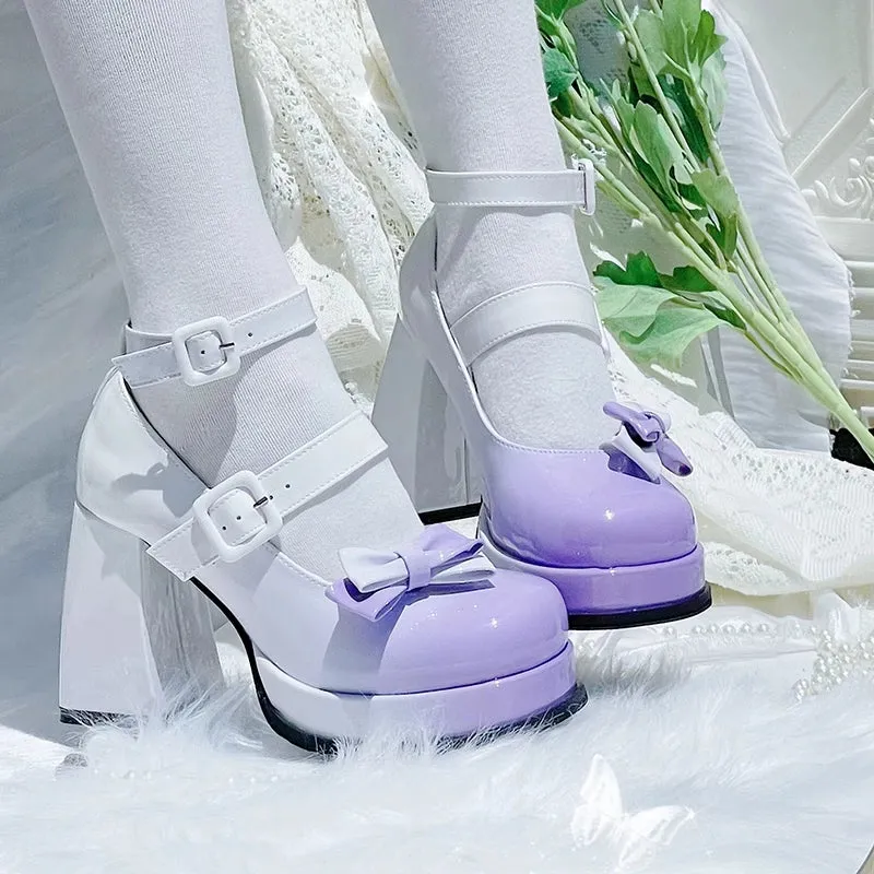 Sweet Girl Style Bow Decoration Gradient Color Lolita High Heels