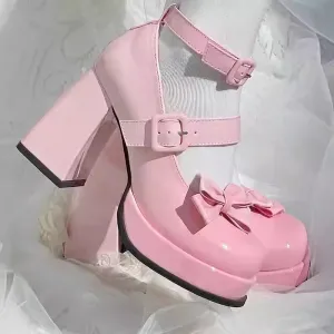 Sweet Girl Style Bow Decoration Gradient Color Lolita High Heels