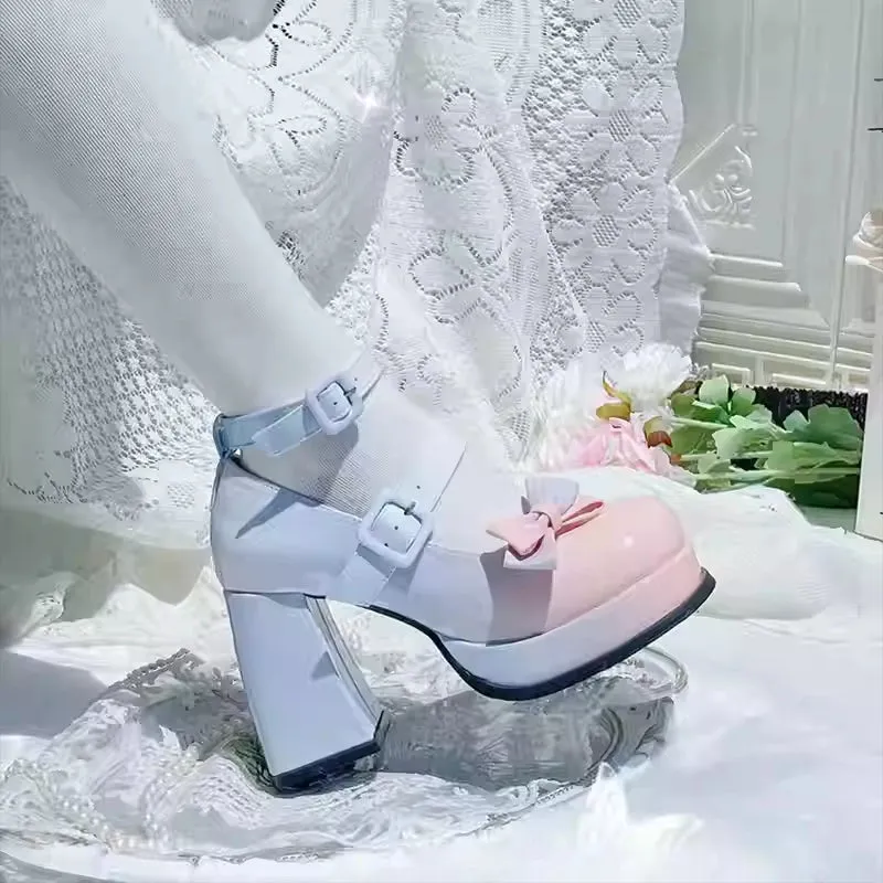 Sweet Girl Style Bow Decoration Gradient Color Lolita High Heels