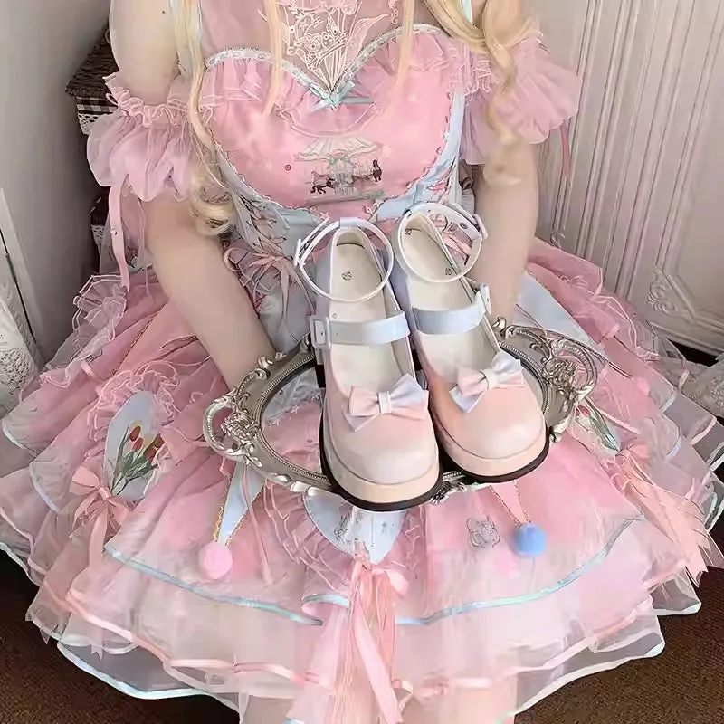 Sweet Girl Style Bow Decoration Gradient Color Lolita High Heels