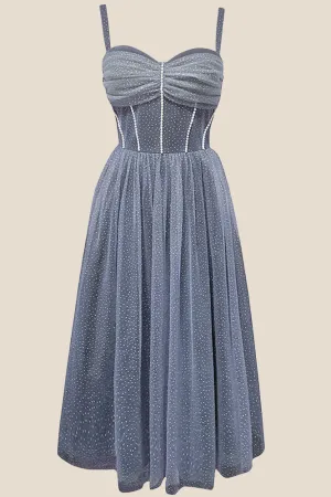 Sweetheart Grey Sparkle Tulle A-line Midi Dress