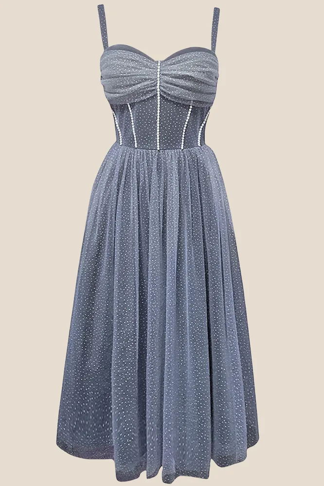 Sweetheart Grey Sparkle Tulle A-line Midi Dress