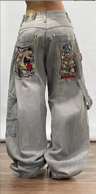 Toleet 90s streetwear American High Street Hip Hop Embroidered Gradient Loose Straight Jeans Men's Casual All-Match Slim Jeans