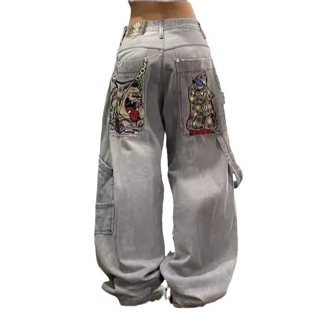 Toleet 90s streetwear American High Street Hip Hop Embroidered Gradient Loose Straight Jeans Men's Casual All-Match Slim Jeans