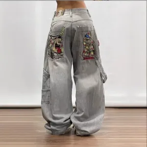 Toleet 90s streetwear American High Street Hip Hop Embroidered Gradient Loose Straight Jeans Men's Casual All-Match Slim Jeans