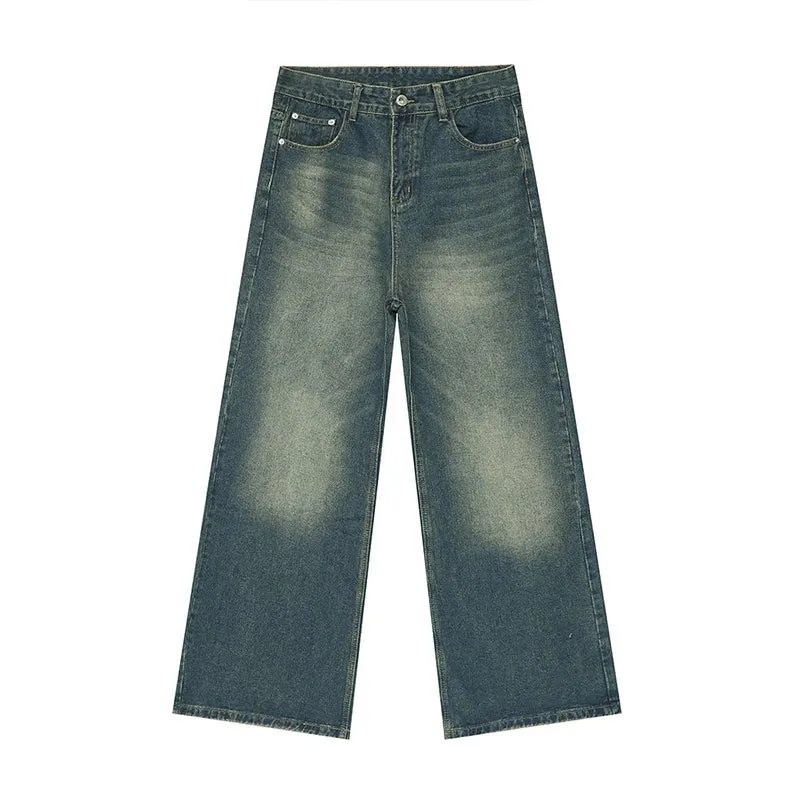 Trendy Men's Straight Jeans Gradient Color Button Pockets Chic Male Wide Leg Denim Pants Casual Spring 9C4510