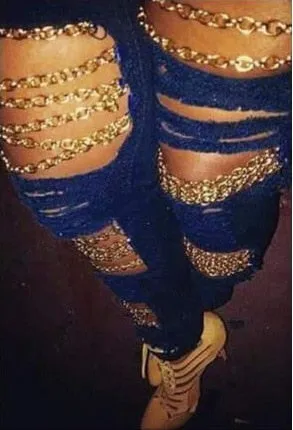 VenusFox Ripped  Jeans with Chain Plus Sizes