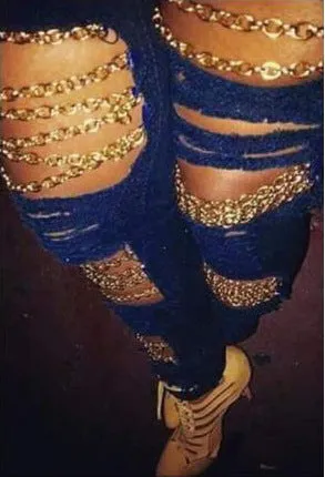 VenusFox Ripped  Jeans with Chain Plus Sizes