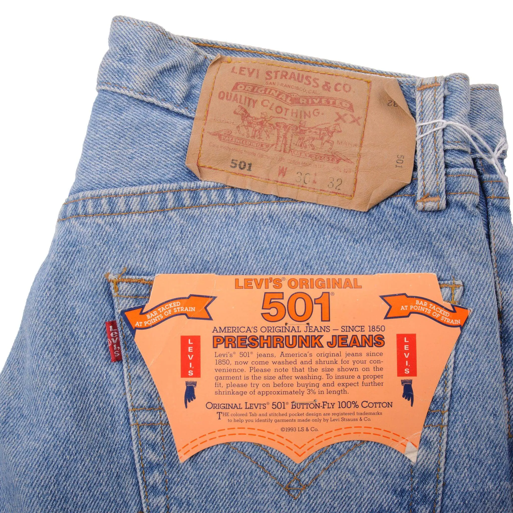 VINTAGE LEVIS 501 PRESHRUNK JEANS 1993 SIZE 30X32 W30 L32 MADE IN USA DEADSTOCK
