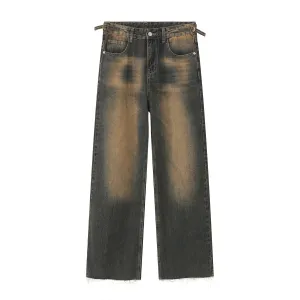 Vintage Men's Jeans Burrs Design Summer New Straight Denim Pants Gradient Color High Street Male Wide Leg Trousers 9A8628