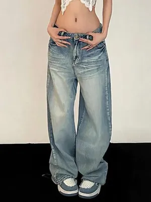 Vintage Washed Mopping Loose Boyfriend Jeans Vintage Washed Mopping Loose Boyfriend Jeans