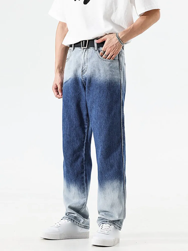 Washed Gradient Straight-Leg Jeans