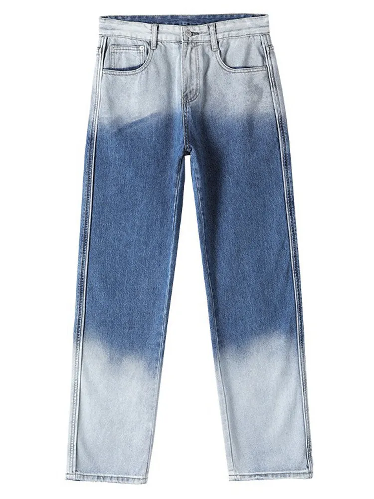Washed Gradient Straight-Leg Jeans