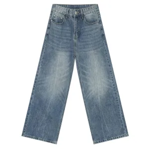 Washed Male Jeans Korean Fashion Gradient Color Pockets Men's Straight Denim Trousers Wide Leg Pants Spring Chic 9C4278