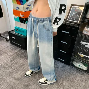 Wiaofellas  -  Autumn new gradient color jeans men's loose straight pendant wide-leg pants ins street tide Y2K casual trousers blue black