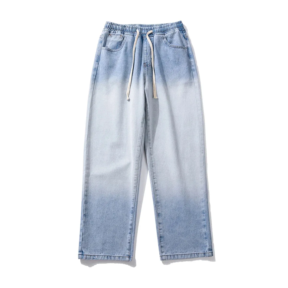 Wiaofellas  -  Autumn new gradient color jeans men's loose straight pendant wide-leg pants ins street tide Y2K casual trousers blue black