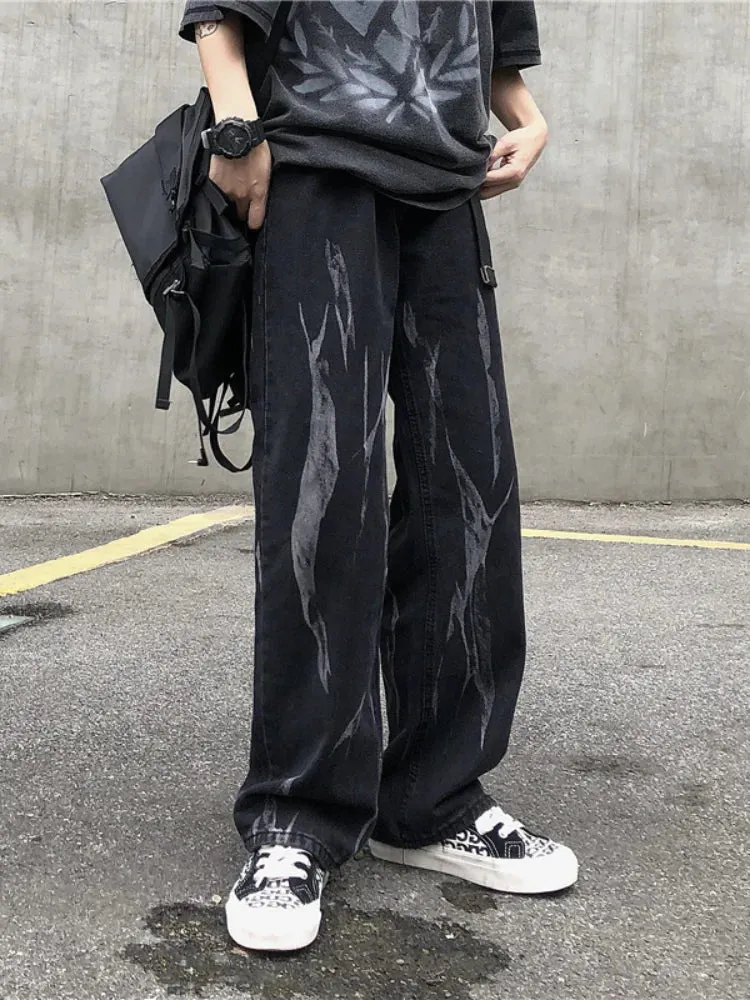 Wiaofellas  -  Light Colored Jeans Men's Jeans High Street Loose Straight Pants Gradient Color Wide Leg Pants Fashion Jeans