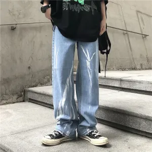 Wiaofellas  -  Light Colored Jeans Men's Jeans High Street Loose Straight Pants Gradient Color Wide Leg Pants Fashion Jeans
