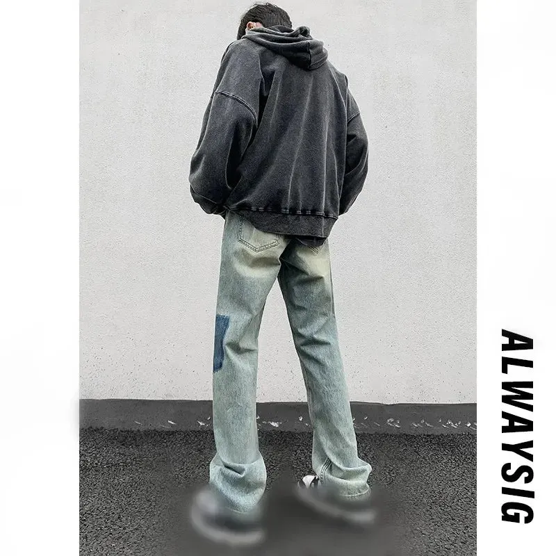 Wiaofellas  -  Men Jeans Washed Gradient Jeans Hip Hop Gothic Streetwear Harajuku Fashion Denim Pants Large Size Male Baggy Trousers