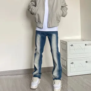 Wiaofellas New Gradient Jeans Men's Korean Streetwear Fashion Brand Baggy Washed Denim Trousers Hip Hop Versatile Straight Wide-leg Pants