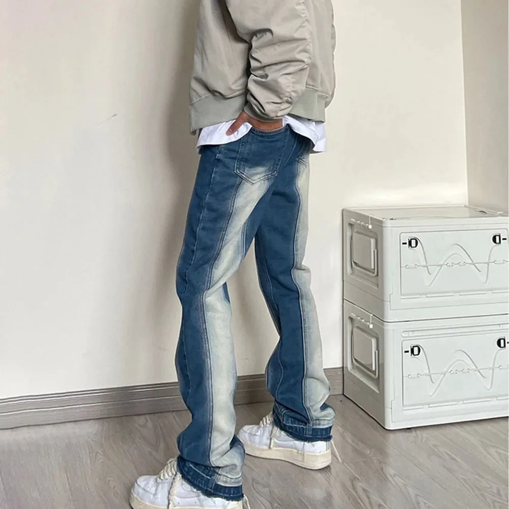 Wiaofellas New Gradient Jeans Men's Korean Streetwear Fashion Brand Baggy Washed Denim Trousers Hip Hop Versatile Straight Wide-leg Pants