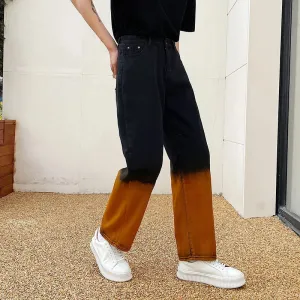 Wiaofellas  -  Straight Ins Gradient Color Block Patchwork Vintage Jeans Men's  Spring New Trend Denim Long Denim Pants 2Y2302