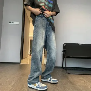 Wiaofellas  -  Trousers Gradient Color Men's Jeans Straight Man Cowboy Pants Black Streetwear Y2k Vintage New in Loose Korean Fashion Stylish