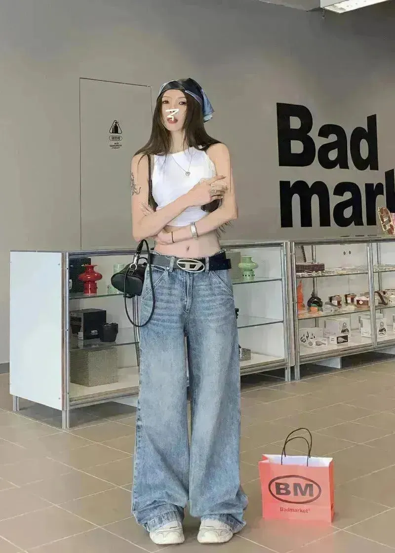 Wide leg  Baggy Cargo street Denim Jeans Pant Boyfriend jeans trouser