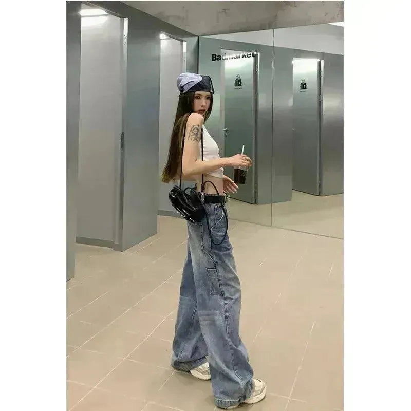 Wide leg  Baggy Cargo street Denim Jeans Pant Boyfriend jeans trouser