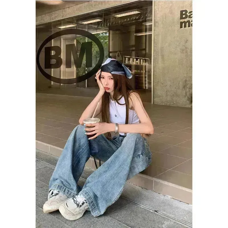 Wide leg  Baggy Cargo street Denim Jeans Pant Boyfriend jeans trouser